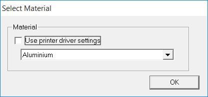 Uncheck the [Use printer driver settings] checkbox to select the material type.