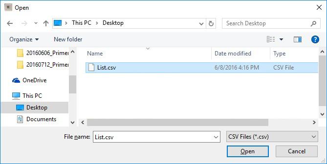 B Specify a CSV file and click [Open]. The specified CSV file is imported into METAZAStudio.