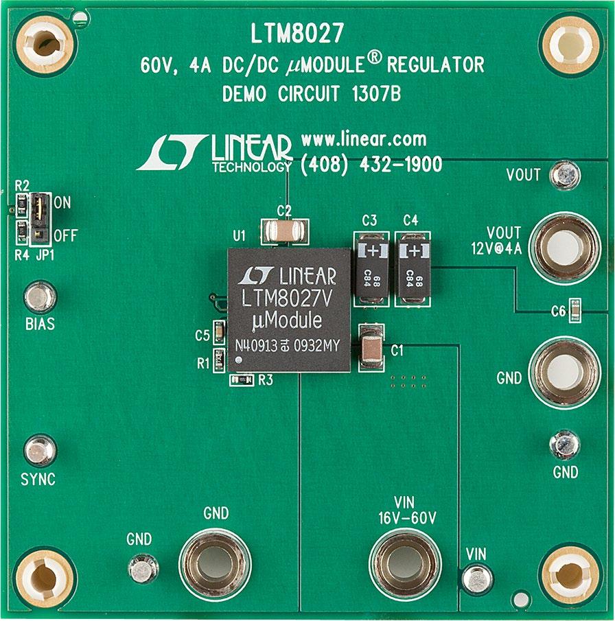 LTM807: 60V, 4A DC/DC µmodule Regulator Description Demonstration circuit 07B features the LTM 807 configured to deliver V from a 6V to 60V input.