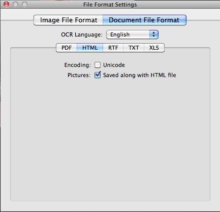 HTML Document Format OCR Language: If you select a text file format to be the format for your saved file, OCR Language drop-down menu will appear on the screen.