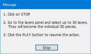 If you select more than 30 layers, the action will stop in a latter step and ask you to start from the start.