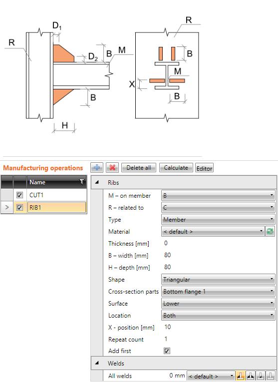 IDEA Connections user guide 28 4.4.4 Rib Manufacturing operation Rib adds plates perpendicular to flanges or webs of member.