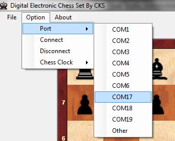 RM k^porierj^fjfc`ebhrjleap^i^eraafk cáöìêéu Select serial port COM To start playing chess program, firstly, the users need to enter the player name and then click the Start button and the timing of