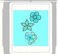 Embroider the blocks: 1. Ready machine for embroidery. Attach Embroidery foot. Thread machine with embroidery thread and insert prewound bobbin. 2. Combine the three flowers to be sewn out together.