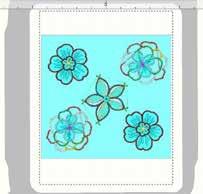 Combine five of the flowers for the 9 X 9 ½ center block. 4. Hoop one of the 8 x 10 pieces of fabric and tear-away stabilizer. 5. Embroider the 8 X 10 blocks with the three flower combination. 6.