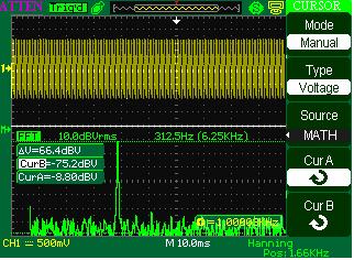 VERTICAL System (cont d) Measuring an FFT Spectrum using cursors You can take two measurements on FFT spectrums : magnitude (in db) and frequency in Hz.