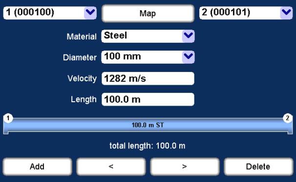 Map function Draw pipelines To draw, change or delete pipelines in the map, proceed as follows: Step Description 1 Tap the sensor icon which represents the start point of the line.