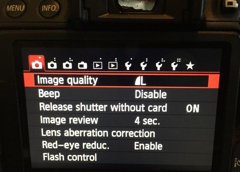 Setting Image Quality on the Canon Rebel T5i Press the Menu button and use the selection buttons to navigate to the first