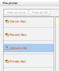 24) din care pot fi încărcate fişierele: - Server files permite încărcarea unui fişier de pe serverul Moodle, din zone la care