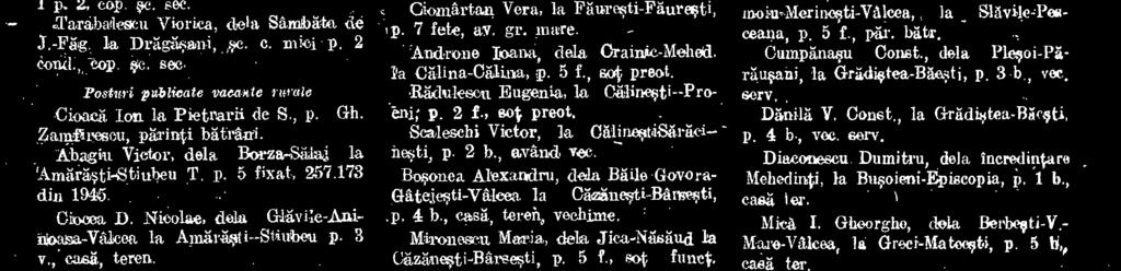Dan Valeria, dela Copaceni-Balteni- Valcea, la 'dpicel Ulmeti. P. 3 f.s art. 177.. 8759 Ioachim bubovia, la Crapituri-liamaim, p. 2 f., vec. gr.