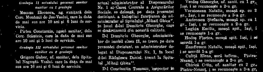 p-1 Dumitriu Gheorghe, administrator do imobil clasa II, se trace, pe data prozentei deeiziuni, ea administrator delegat al Dispencarului Nr.