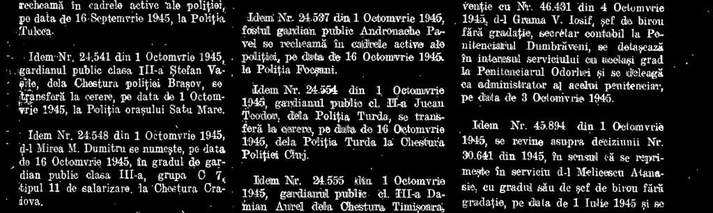 II-a Da- Mien Aural della Ohesturia Timirarai, Se trans:deist la cereals, pe data de 16 Oetanwrie 1945, dela Chestnut Timiaoora la Chestuaia Clu(j.  21.