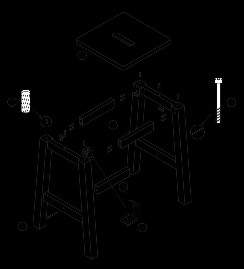 7. An exploded pictorial view and a parts list for a small flat pack stool are shown below: ITEM NO. PART NUMBER NAME / DIMENSIONING MATERIAL NO.