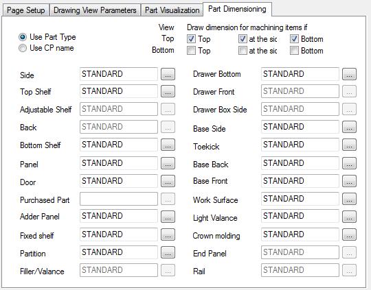 Part lists 110 Set the dimension principle for every part type on the last tab. By clicking on the button next to the respective entry, the dialog of the dimension principles appears. 6 11.
