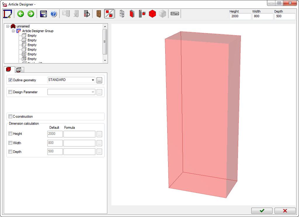 General 122 8. Article Designer 8.1 General The Article Designer has been especially developed for parametrical cabinet constructions.