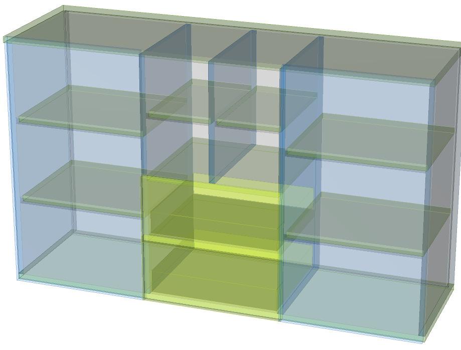 Enter 1 in the text field. Thereby, one drawer is set in the selected zone. The construction of the drawer itself and the fitting are defined by a principle.