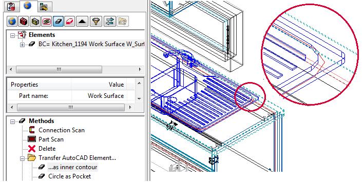 imos Manager (Registry details) 63 4.7.2.1.3 Transfer AutoCAD -Elements In the next step create the work surface cut out for the sink and the ceramic hob.