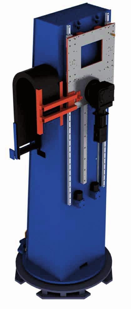 The rotating vertical stroke is directly mounted on the floor or a floor-mounted linear track. High repeatability (± 0.