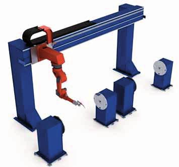 The overhead-mounted linear track allows to weld long workpieces, can be used for systems with several stations and can be equipped with a second carriage with robot.