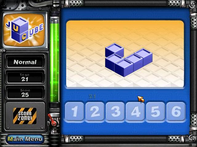 JU CUBE Between one and six cubes will appear on the screen. Six cubes, marked one to six are shown on the screen.