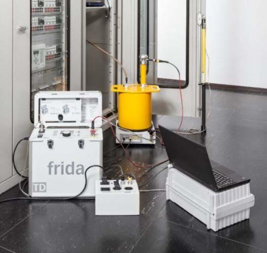 Figure 2. Typical on-site test set-up for a Full MWT with a BAUR Frida TD VLF generator and PD-TaD 60 diagnostics system.