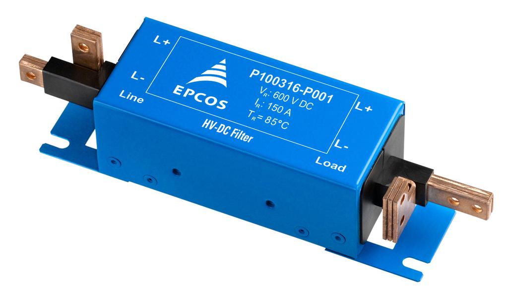 Applications & Cases The P100316* series of EPCOS high-voltage DC filters (Figure 4) are designed for a maximum voltage of 600 V DC and thus correspond to the typical voltages that are supplied by
