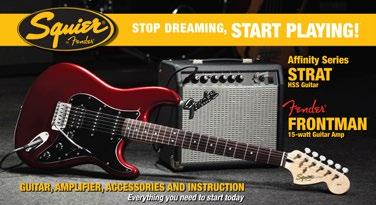 versatile Fender G-DEC Junior amp to plug it into and all the accessories you need, including an instructional DVD, gig bag, cable, strap and picks.