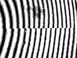 inteferogram on the right, the same pattern is used, although it is now processed through the calibrated LUT producing the linear phase response over 0 to 2π.