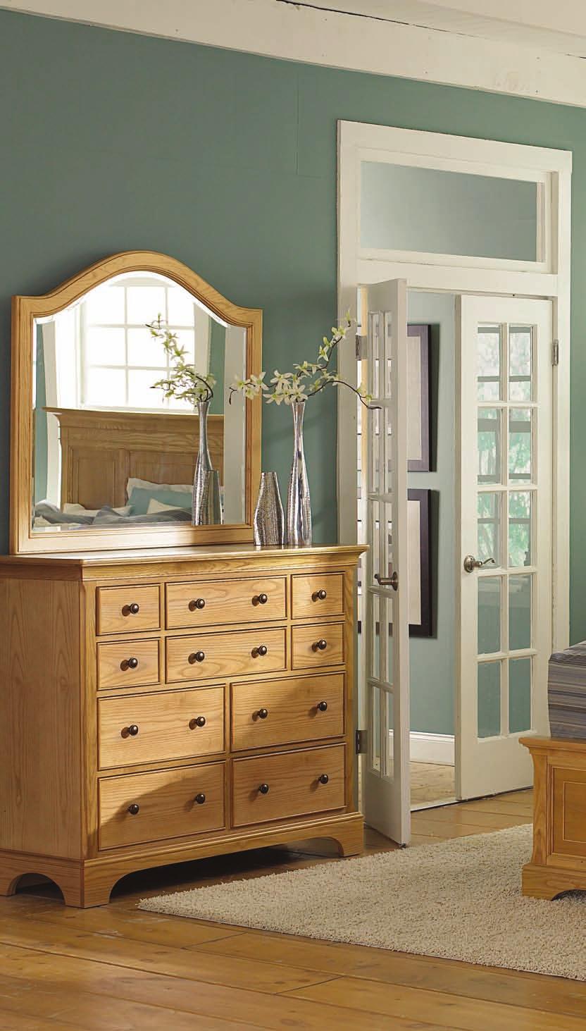 901-040C LANDSCAPE MIRROR - NATURAL W44 D2 H40 Beveled mirror. 901-220C DRESSING CHEST/ENTERTAINMENT - NATURAL W52 D18 H43 10 drawers, top middle drawer has drop down front.