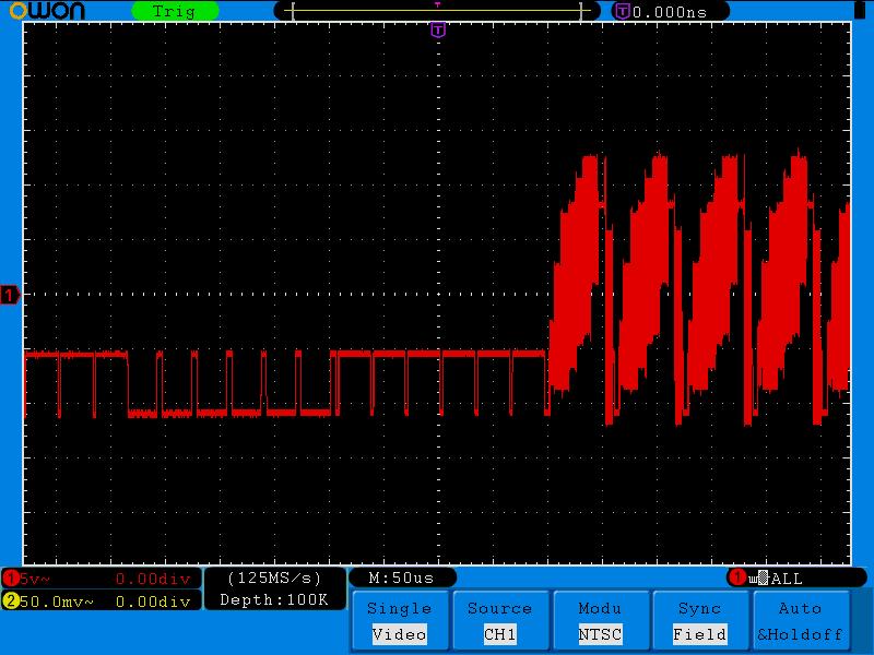 7.Demonstration Example 6: Video Signal Trigger Observe the video circuit of a television, apply the video trigger and obtain the stable video output signal display.