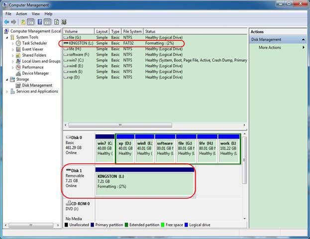 Figure 5-42: Formatting the USB disk 7. Check whether the USB disk is FAT32 with allocation unit size 4096 after formatting. Use Minitool Partition Wizard to format Download URL: http://www.