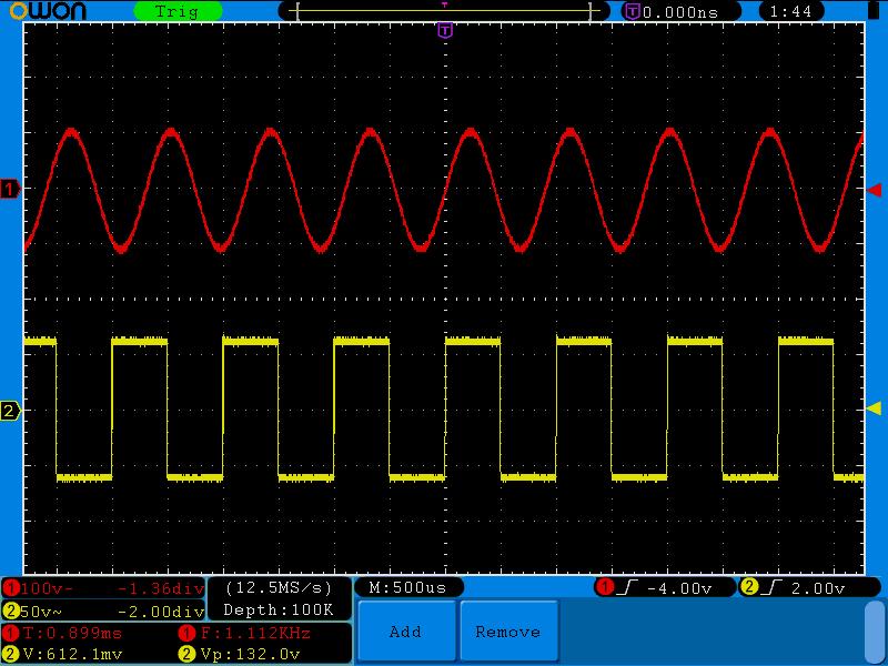 settings of channel 2. 7.Demonstration Then, the period, frequency, mean and peak-to-peak voltage will be displayed at the bottom left of the screen and change periodically (see Figure 7-1).