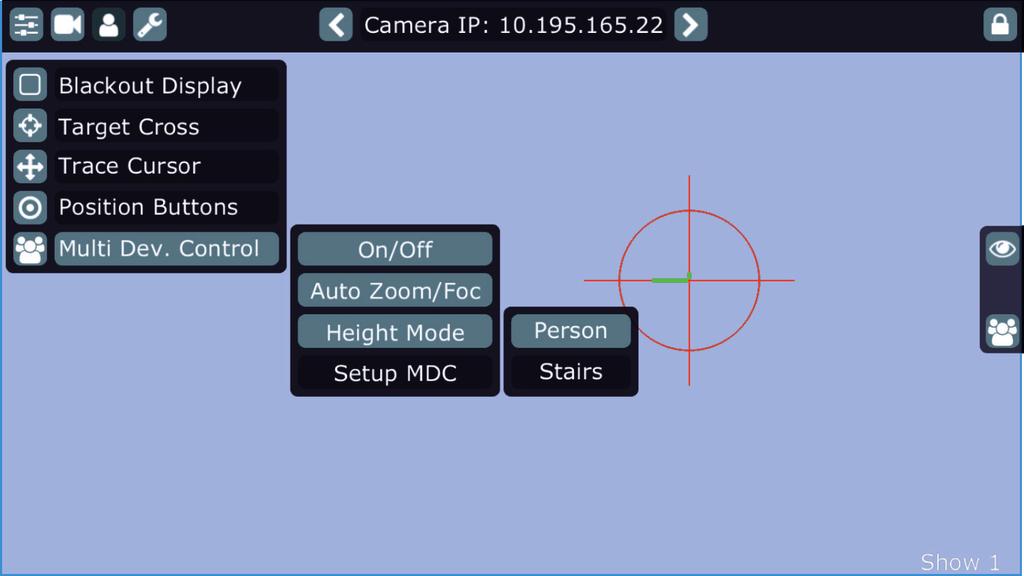 9. When the Multi Device Control is on, select suitable Height Mode. Note: the item Height has to be mapped to some fader or jog-wheel in order to control it during multi device operation.
