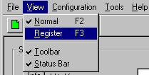 3.2.2 View The view menu allows you to set Window options. Normal shows you the system parameter entry screen. Register shows you the configuration register screen.