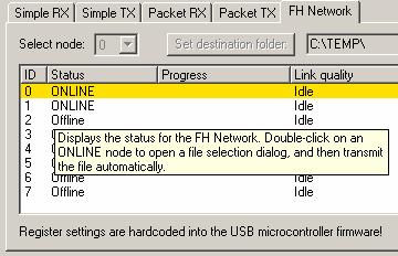 Tool-tip on how to transfer files in the FH Network mode Warnings are indicated by turning the relevant control(s) yellow.