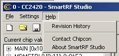 Help Contact information and disclaimer is available in the help menu. 11.2.3 Online help SmartRF Studio for CC2420/2430 provides online help through so-called tool-tips.