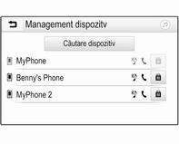 126 Telefonul 2. Apăsaţi ; şi selectaţi SETĂRI pe Ecranul informativ. Selectaţi Bluetooth şi apoi Management dispozitv pentru a afişa meniul respectiv.