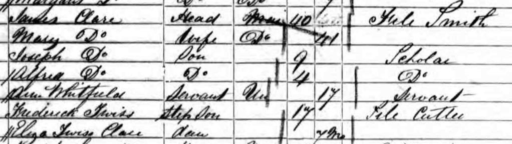 The handwriting is not easy to read, but James appears to be aged 20 (possibly rounded down), occupation White Smith.