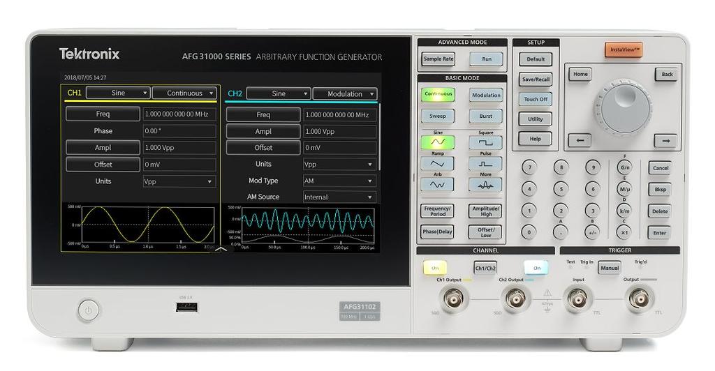 Arbitrary Function Generators AFG31000 Series Datasheet Key features Patented InstaView technology enables engineers to see the actual waveform at the Device Under Test (DUT) in real time, without