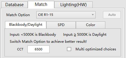If CIE R1-15 is chosen,balanced weights among SPD/CCT/CIE R1~R15 will be assigned during optimization.