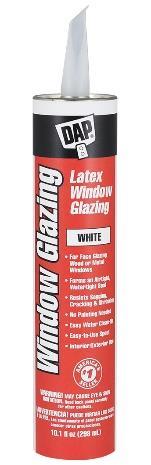 DAP Latex Window Glazing PRODUCT DESCRIPTION DAP Latex Window Glazing is a ready-to-use glazing compound that may be used for face glazing single pane glass in wood or metal window frames.