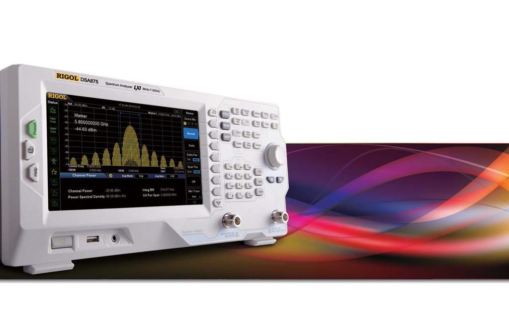 DSA800 Series Spectrum Analyzer All-Digital IF Technology Frequency Range from 9 khz up to 7.5 GHz Min. -161dBm Displayed Average Noise Level (Typ.) Min.