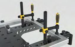 right angle fixtures. Small stop and clamping squares are used for mounting in tight spaces.