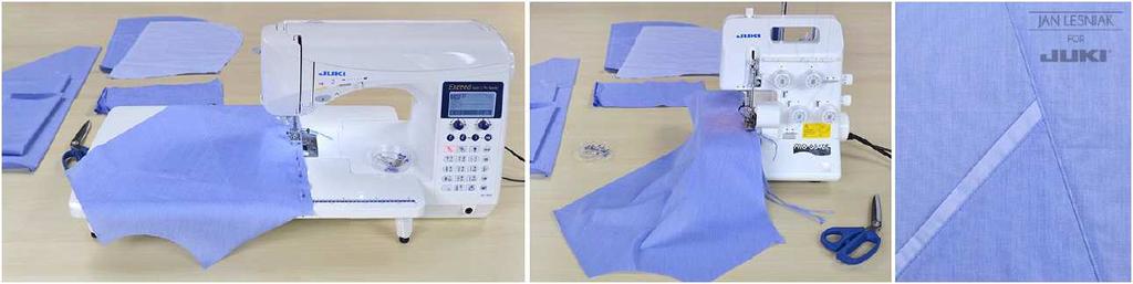 If you are using a fabric, sew elements on a regular machine, and after doing each seam, overcast