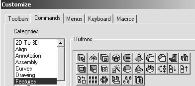 121)Click the Commands tab. Click Features from the category text box. Drag the Dome icon into the Features Toolbar.