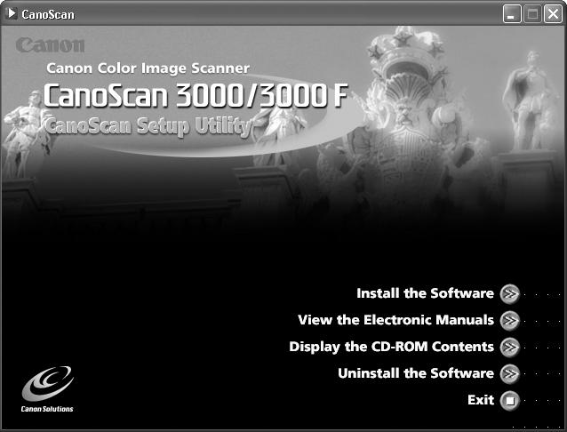 The CanoScan Setup Utility main menu will display. 3 Click [Install the Software].