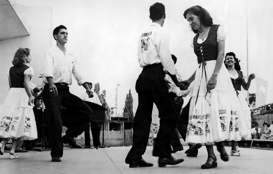 Courtesy Joyce Mace; Peek p. 27. The Lake of the Ozarks Square Dancers at the Chicago Fair, 1950. Their style is called both jig dancing and "clogging in Missouri.