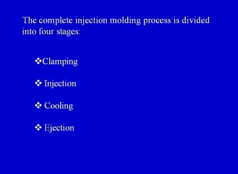 (Refer Slide Time: 26:48) Now, the complete injection molding process can be divided into four stages. Now as we have already try to understand.