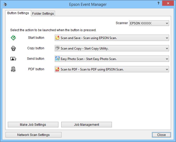 Scanning & Placing Originals on page 15 & Application Information on page 59 Changing the Default Scanner Button Settings Using Epson Event Manager, you can view or change the default application and