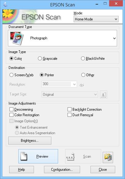 Scanning & Scanning in Professional Mode on page 33 & Image Adjustment Features on page 35 Scanning in Home Mode When you select Home Mode, the Home Mode window is displayed.
